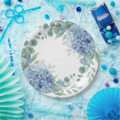 Blauwe Hortensia Bloemige Bruidsdouche Papieren Bordje (Feest)