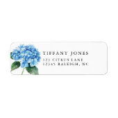 Blauwe Hortensia Bloemige Bruidsdouche Retouradres Etiket (Voorkant)