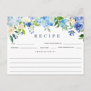 Blauwe Hortensia Bloemige Bruidsfeest Receptkaart Briefkaart