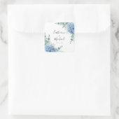 Blauwe Hortensia Bloemige Bruiloft Vierkante Sticker (Tas)