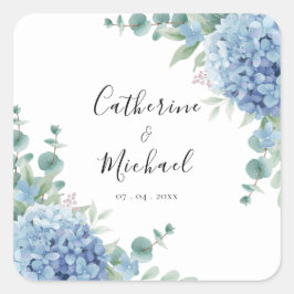 Blauwe Hortensia Bloemige Bruiloft Vierkante Sticker