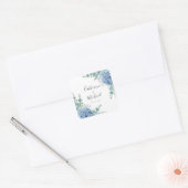 Blauwe Hortensia Bloemige Bruiloft Vierkante Sticker (Envelop)