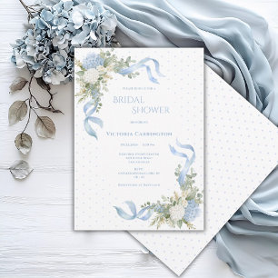 Blauwe Hortensia Bloemige Elegante Bruiloftsshower Kaart
