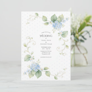 Blauwe Hortensia Bloemige Elegante Trouw Kaart