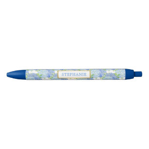 Blauwe Hortensia Bloemige Gepersonaliseerde Naam P Zwarte Inkt Pen