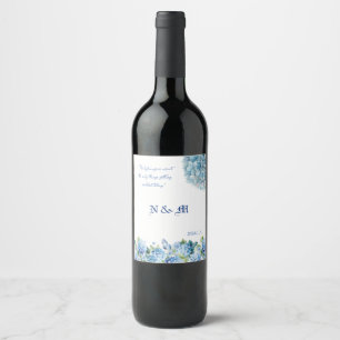Blauwe Hortensia Bloemige Grappige Citaat Bruiloft Wijn Etiket