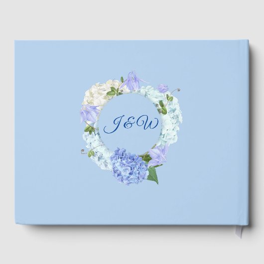 Blauwe Hortensia Bloemige Groene Huwelijksdecorati Gastenboek (Achterkant)