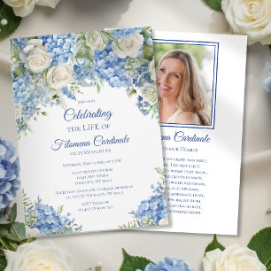 Blauwe Hortensia Bloemige Herdenking van het Leven Kaart