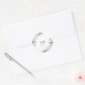 Blauwe Hortensia Bloemige Trouw Klassieke Ronde Sticker (Envelop)