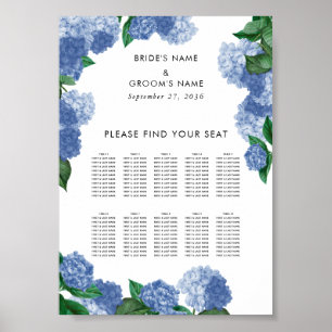 Blauwe Hortensia Bloemige Trouwstoelindeling Poster