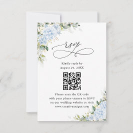 Blauwe Hortensia Bloemige Trouwwebsite QR Code RSV RSVP Kaartje
