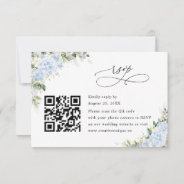 Blauwe Hortensia Bloemige Trouwwebsite QR Code RSV RSVP Kaartje