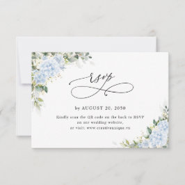 Blauwe Hortensia Bloemige Trouwwebsite QR Code RSV RSVP Kaartje