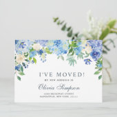 Blauwe Hortensia Bloemige Verhuisberichtkaarten Aankondiging (Staand voorkant)