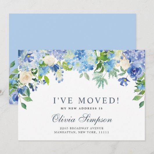 Blauwe Hortensia Bloemige Verhuisberichtkaarten Aankondiging (Voorkant / Achterkant)