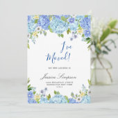 Blauwe Hortensia Bloemige Verhuisberichtkaarten Aankondiging (Staand voorkant)