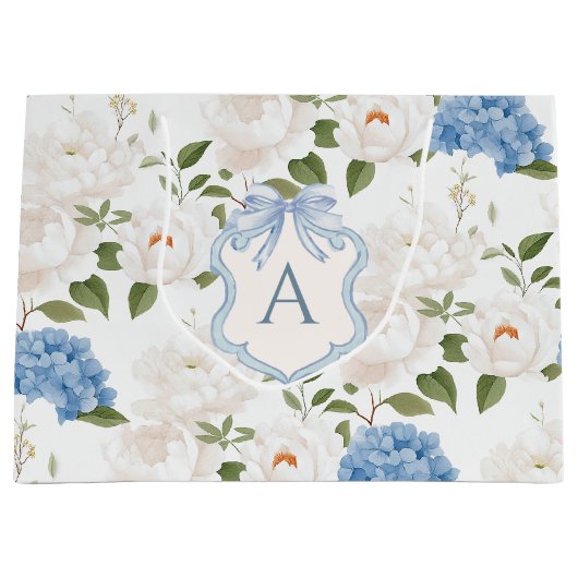 Blauwe Hortensia Bloemmonogram Groot Cadeauzakje (Voorkant)