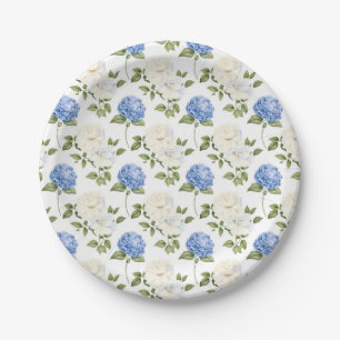 Blauwe hortensia bloempatroon papieren bordje