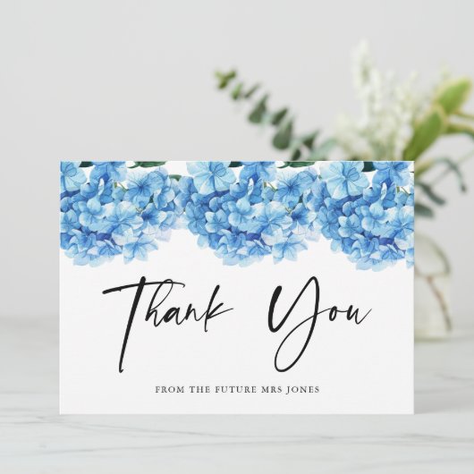 Blauwe Hortensia Bloemrijke Bruidsdouche Bedankt (Staand voorkant)