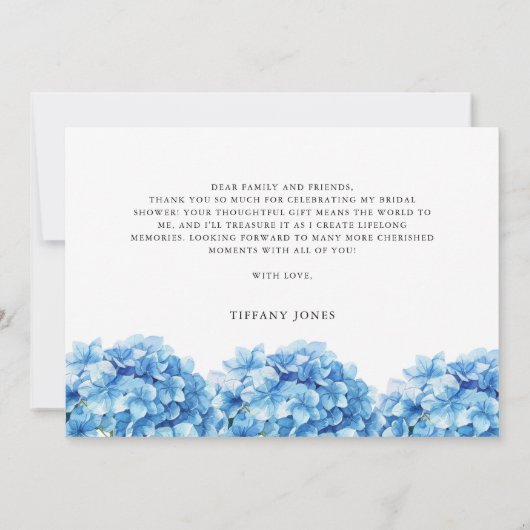 Blauwe Hortensia Bloemrijke Bruidsdouche Bedankt (Achterkant)