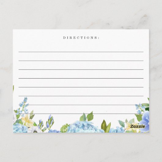 Blauwe Hortensia Bloemrijke Bruiloft Recept Kaart (Achterkant)