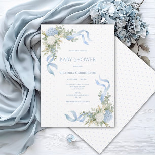 Blauwe Hortensia Bloemrijke Elegante Baby Shower Kaart