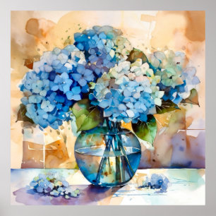 Blauwe Hortensia Bloemschilderkunst Poster