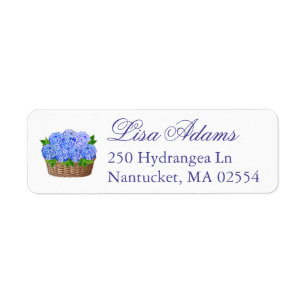 Blauwe Hortensia Bloemstuk Kust Bruiloft Geschenk Etiket