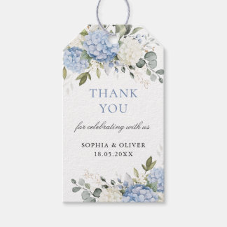 Blauwe Hortensia Bloemstuk Trouw Dankjewel Cadeaulabel