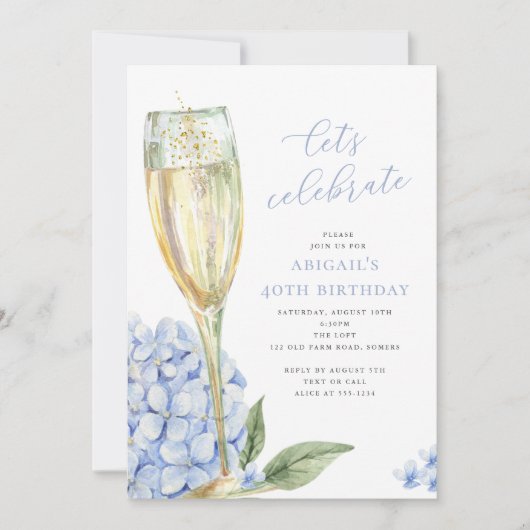 Blauwe Hortensia Bloesems Laten we Feest Vieren Kaart (Voorkant)