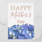 Blauwe Hortensia Bloesems Moederdag Folie Feestdagenkaart (Voorkant)