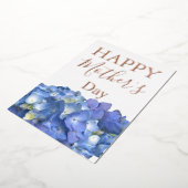 Blauwe Hortensia Bloesems Moederdag Folie Feestdagenkaart (Gedraaid)