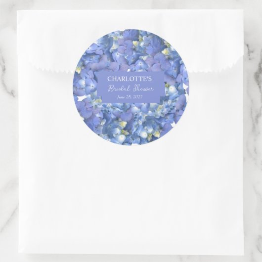 Blauwe Hortensia Bloesems Persoonlijke Bruids Show Ronde Sticker (Tas)
