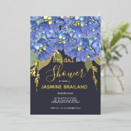 Blauwe Hortensia Bloesems Persoonlijke Bruidsuitno Folie Uitnodiging