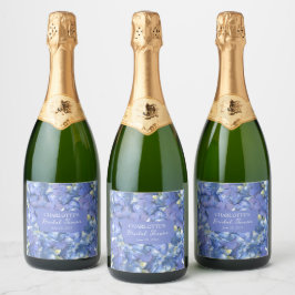 Blauwe Hortensia Bloesems Persoonlijke Bruidsuitno Sparkling Wijnetiket