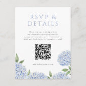 Blauwe hortensia Blooms RSVP en details, met QR-co Informatiekaartje (Voorkant)