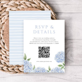 Blauwe hortensia Blooms RSVP en details, met QR-co Informatiekaartje