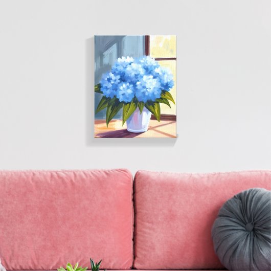 Blauwe hortensia boeket bloemenschilderij canvas afdruk (Insitu (Woonkamer))