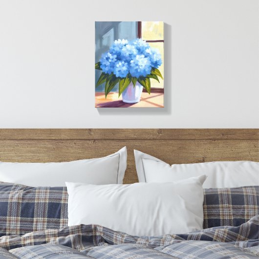 Blauwe hortensia boeket bloemenschilderij canvas afdruk (Insitu (Slaapkamer))