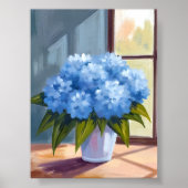 Blauwe hortensia boeket bloemenschilderij poster (Voorkant)