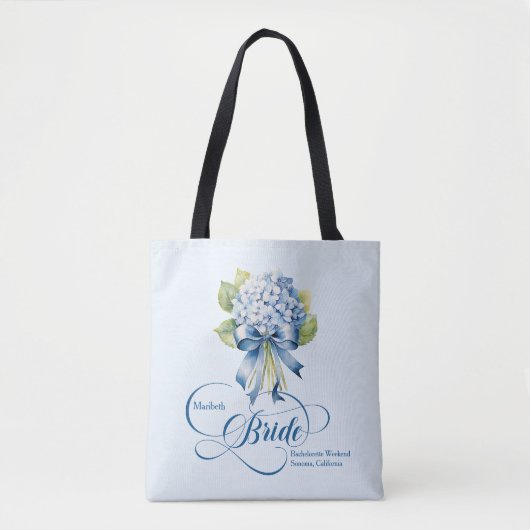 Blauwe hortensia boeket bruid's vrijgezel tote bag (Voorkant)