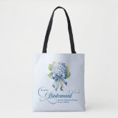 Blauwe hortensia boeket bruidsmeisje Bachelorette Tote Bag (Voorkant)