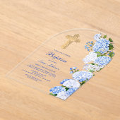 Blauwe hortensia boog doop acryl uitnodigingen (Laagn)