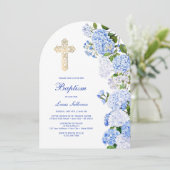 Blauwe Hortensia Boog Doop Kaart (Staand voorkant)