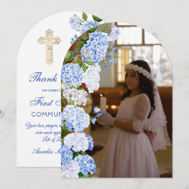 Blauwe Hortensia Boog Eerste Communie Dankkaart Kaart