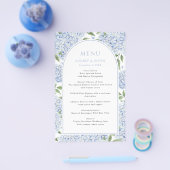 Blauwe Hortensia Boog Rand Bruiloft Papier Menu (Enkel)