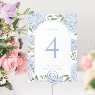 Blauwe Hortensia Boog Rand Kleine Tafel Nummer Kaart