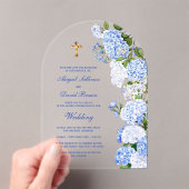Blauwe Hortensia Boog Religieuze Trouwfeest Acryl Uitnodigingen (Insitu (Draagbaar))