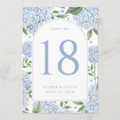 Blauwe Hortensia Boog Tafel Nummer Kaarten (Achterkant)
