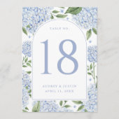 Blauwe Hortensia Boog Tafel Nummer Kaarten (Voorkant)
